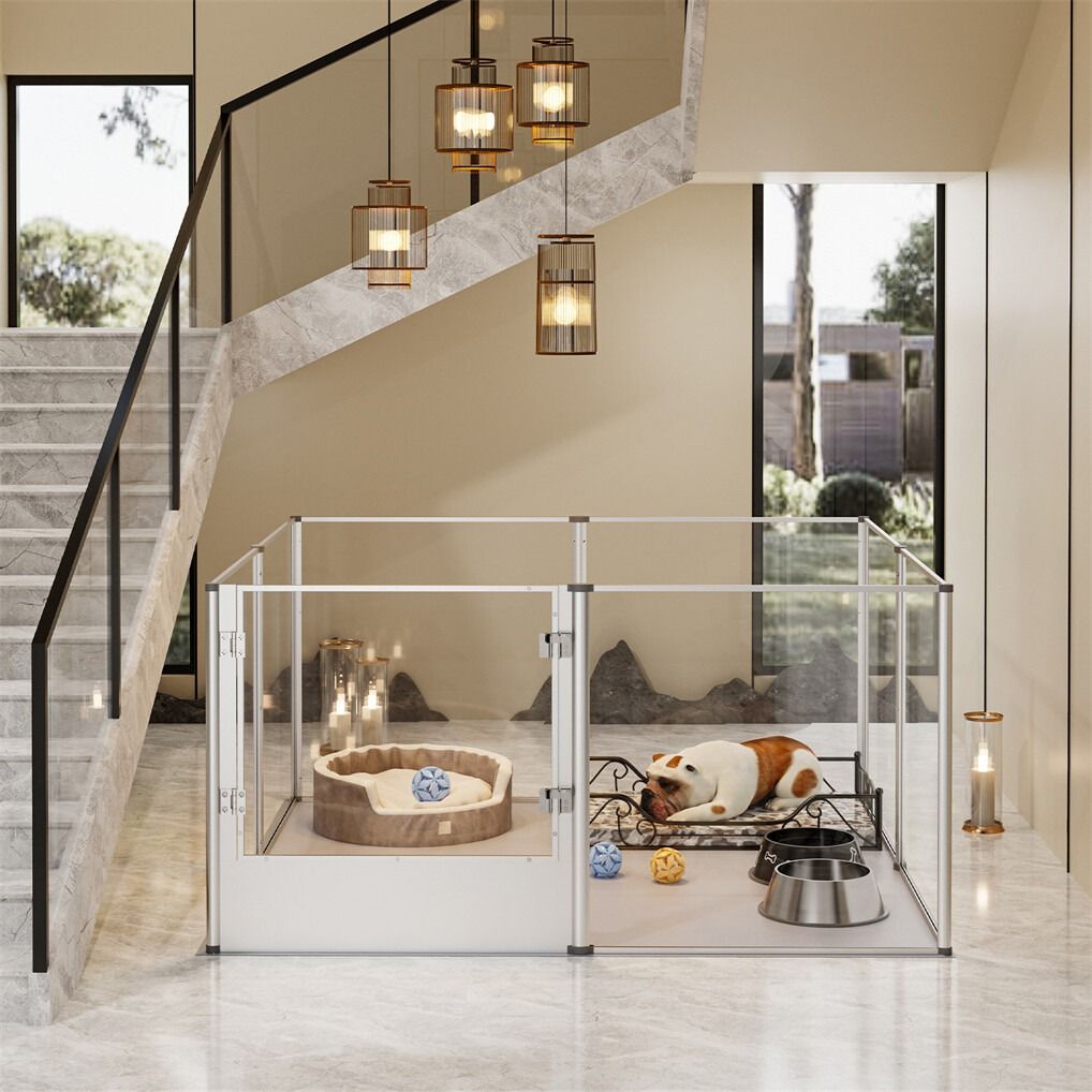 Large Acrylic Dog Playpen 132x132x80.5cm, 8 Panels Cage