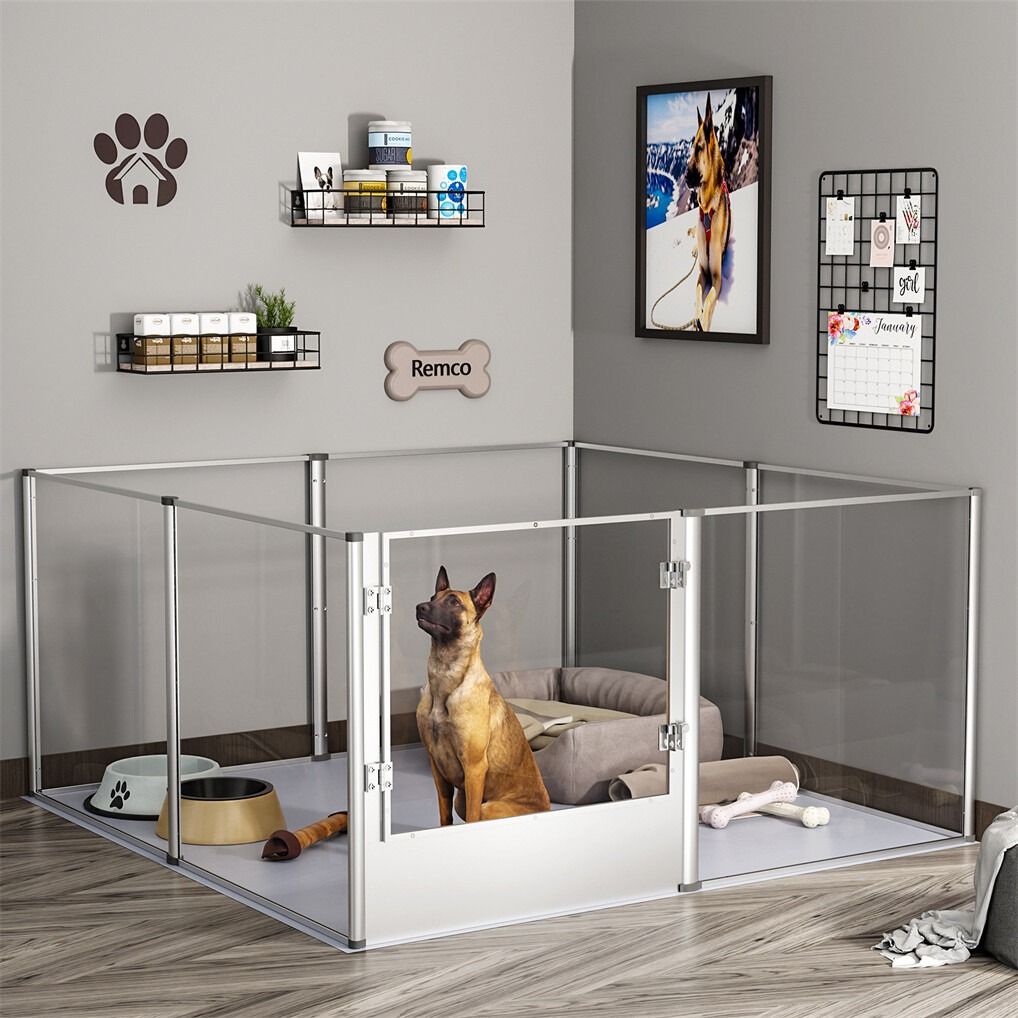 Large Acrylic Dog Playpen 132x132x80.5cm, 8 Panels Cage