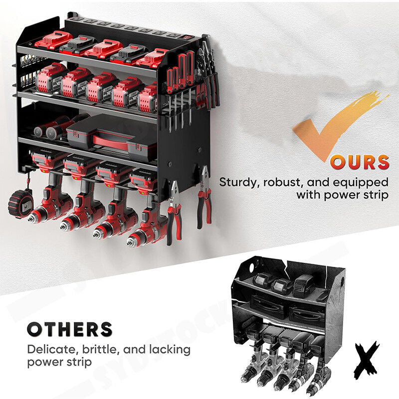 Power Tool Rack Organizer - Wall Mount Drill Holder, 4 Layers