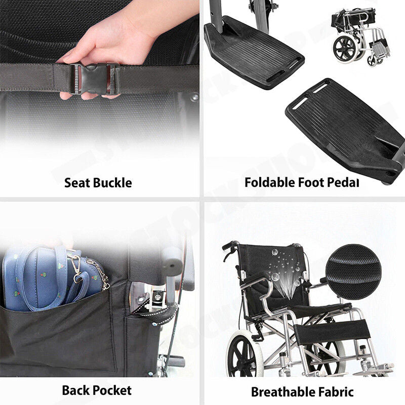 16 Lightweight Foldable Wheelchair Flat-Free Tires Handbrakes