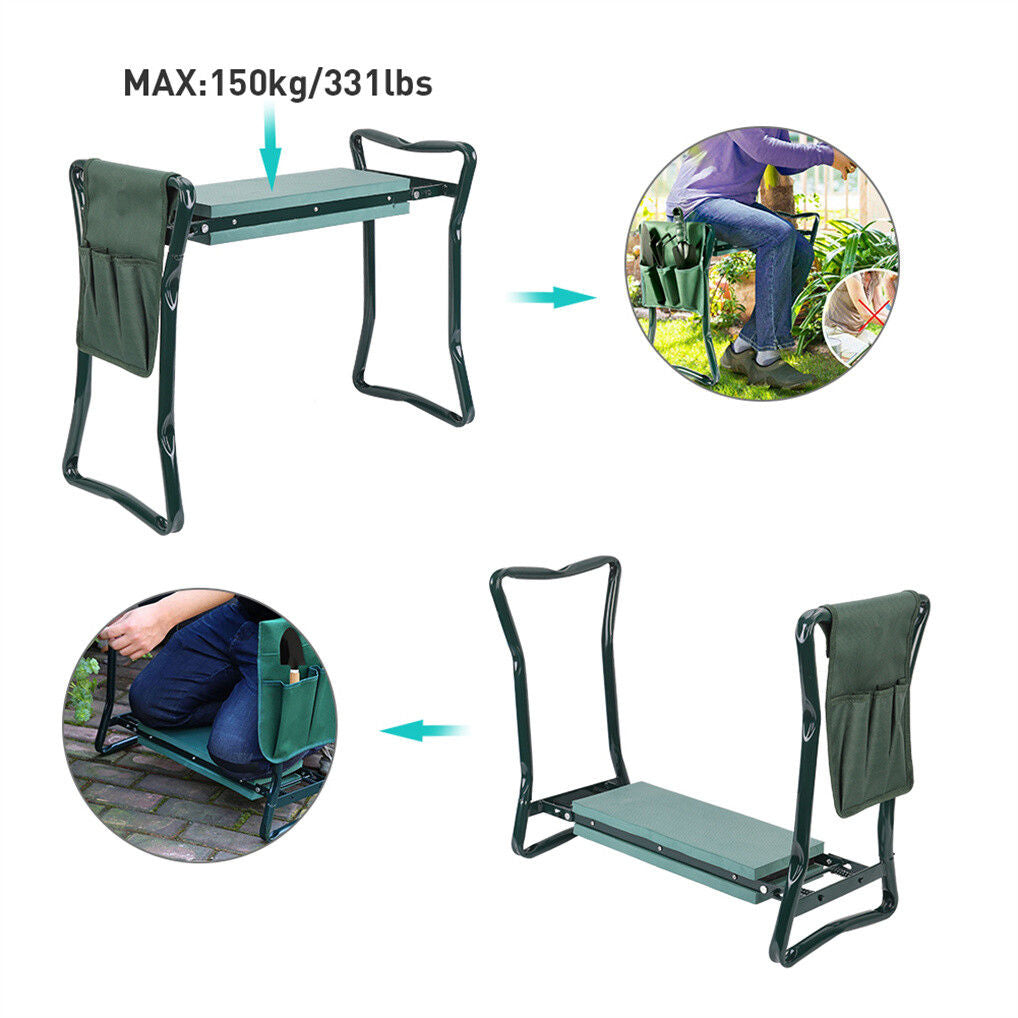 XXL Garden Kneeler Seat Stool with Pocket, 150kg Load