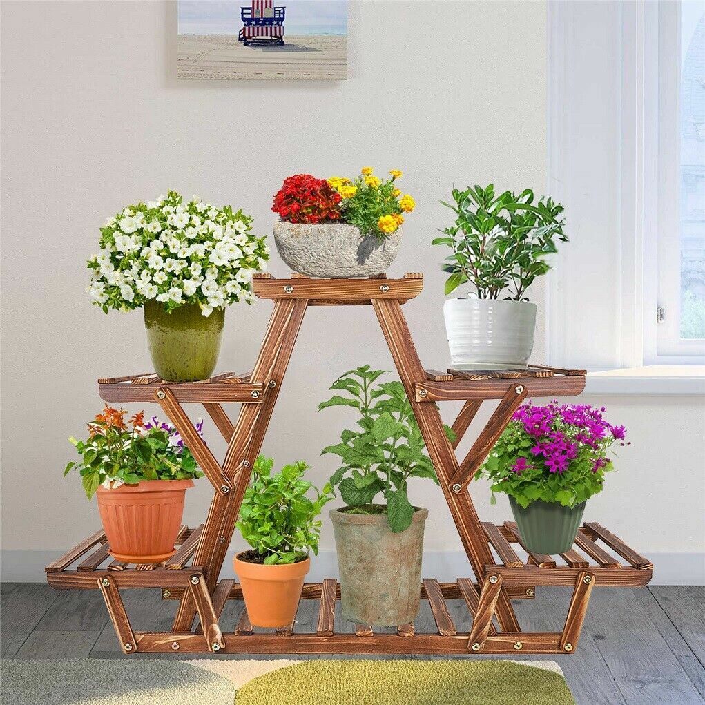 Wooden 6 Tier Plant Stand A-Frame Flower Pot Display Organizer