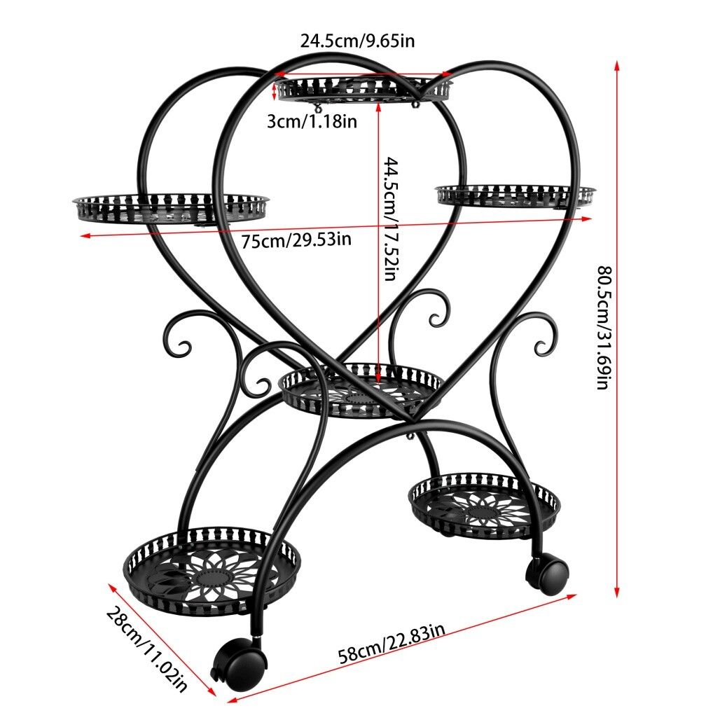 Rolling Metal Plant Stand Indoor Outdoor Garden Display Shelf