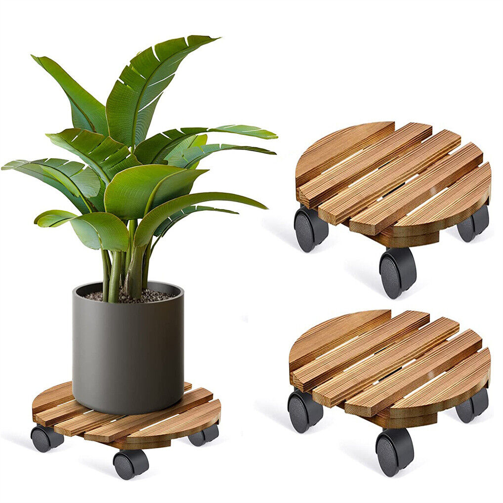 Wooden Plant Caddy Stand 2-Pack 360??Rotating Casters