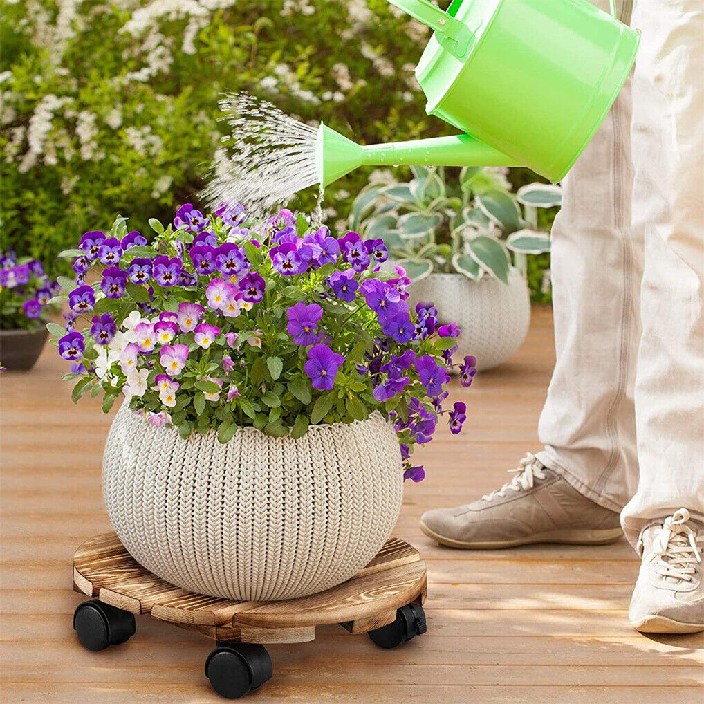 Wooden Plant Caddy Stand 2-Pack 360� Rotating Casters