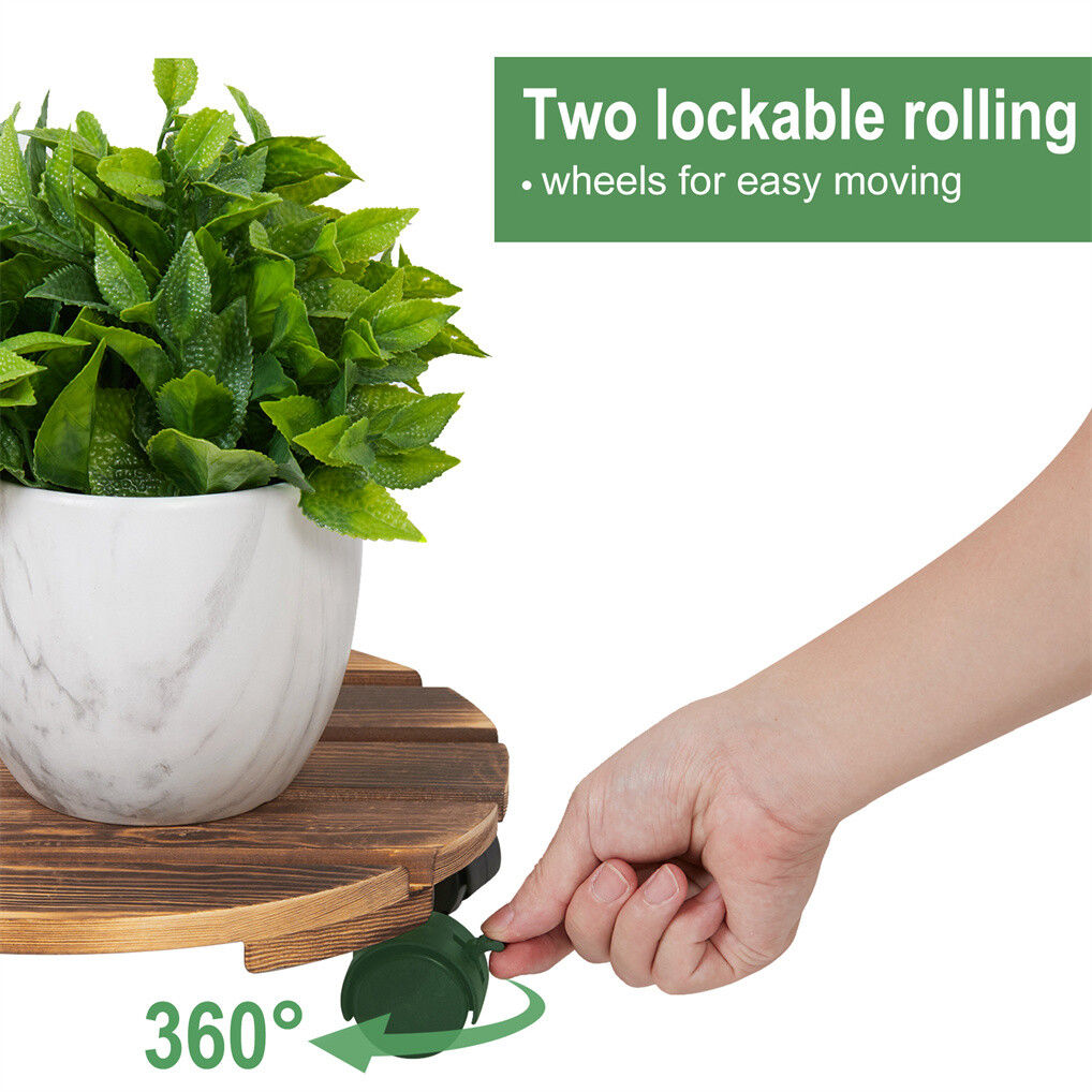 Wooden Plant Caddy Stand 2-Pack 360??Rotating Casters
