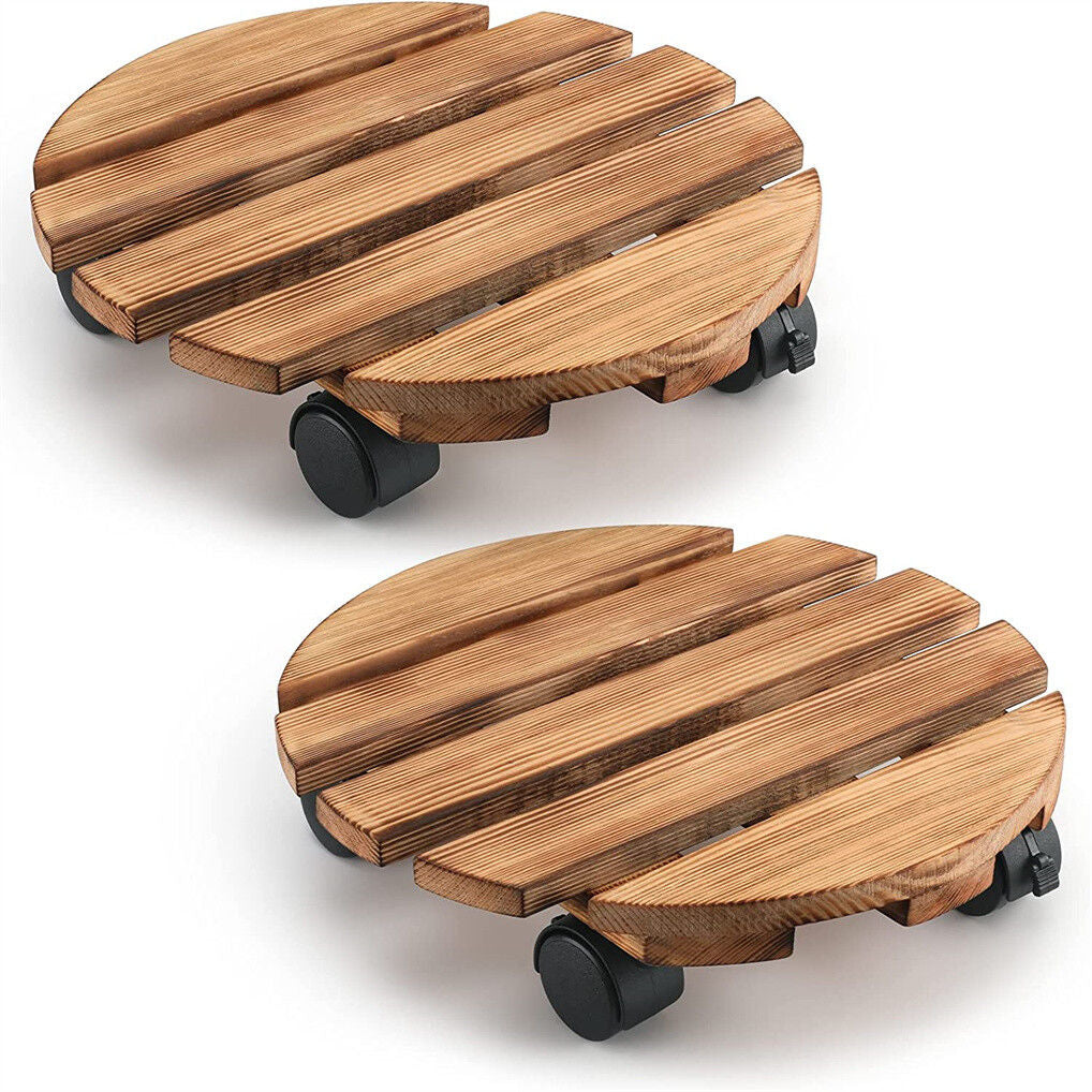 Wooden Plant Caddy Stand 2-Pack 360??Rotating Casters
