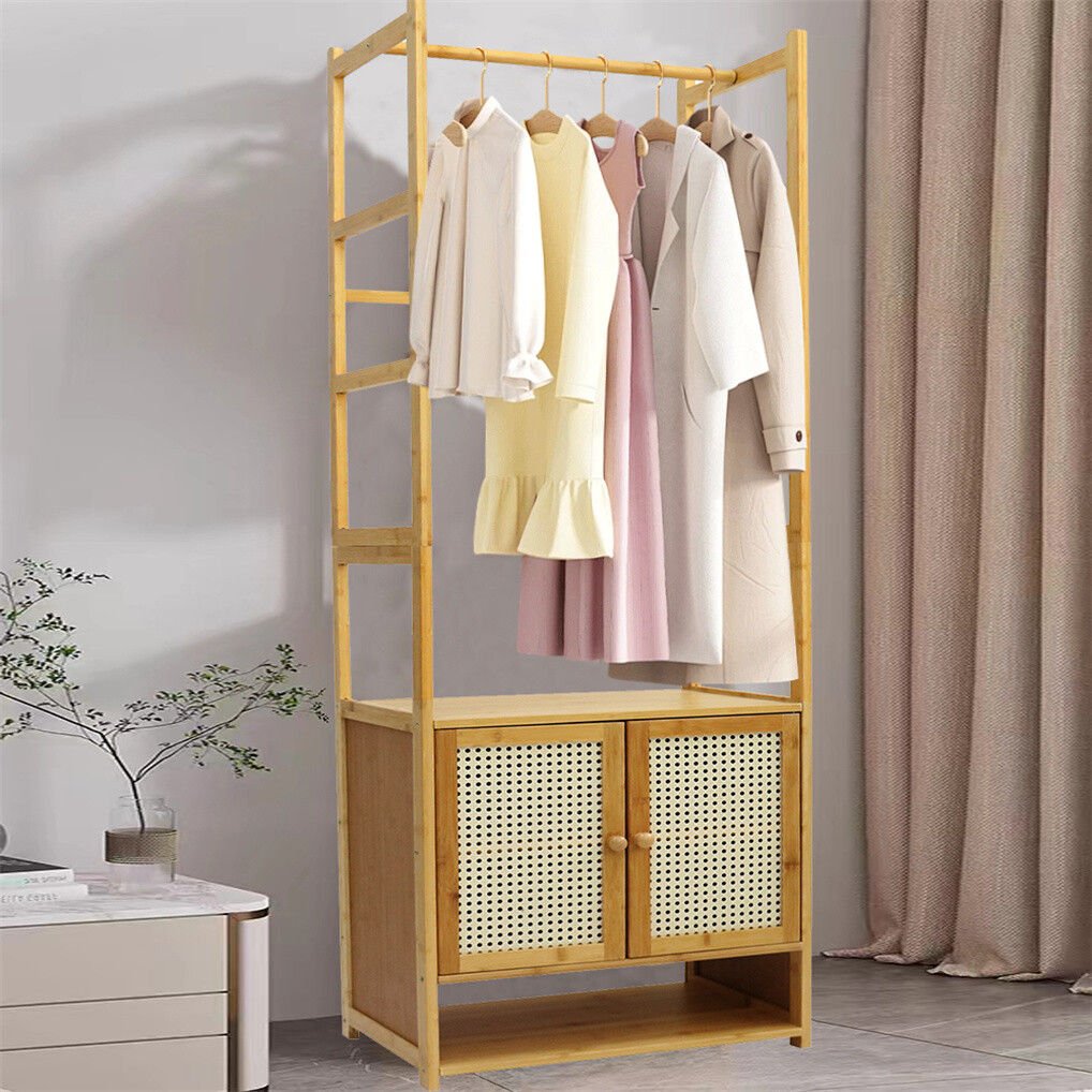 Bamboo Clothes Rack Coat Stand 168cm High Polish 53cm Length