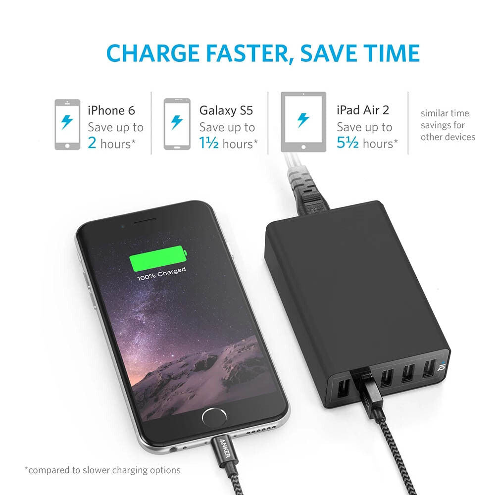 40W 5-Port USB Wall Charger Fast AC Adapter Multi Travel