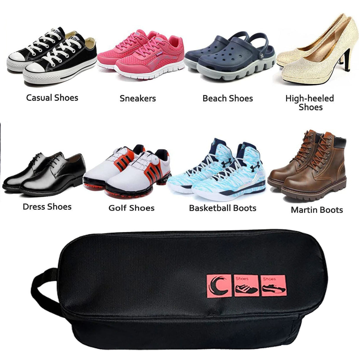 Portable Waterproof Shoe Bag with View Window 13cm High