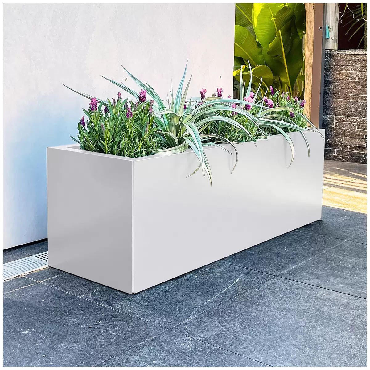 Metal Designer Planter Box 900 x 300 x 300mm Vibrant White