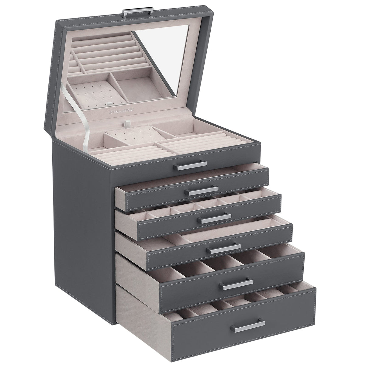 Jewellery Grey Box, 6 Layers, 5 Drawers