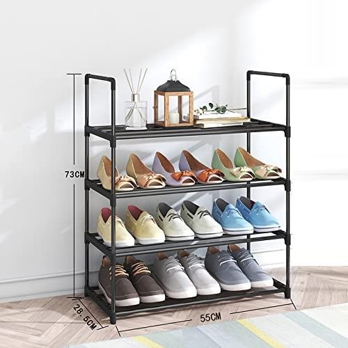 Multi-Level Powder-Coated Metal Shoe Organizer - 4-Tier Rack for Up to 15 Pairs (55cm Black)