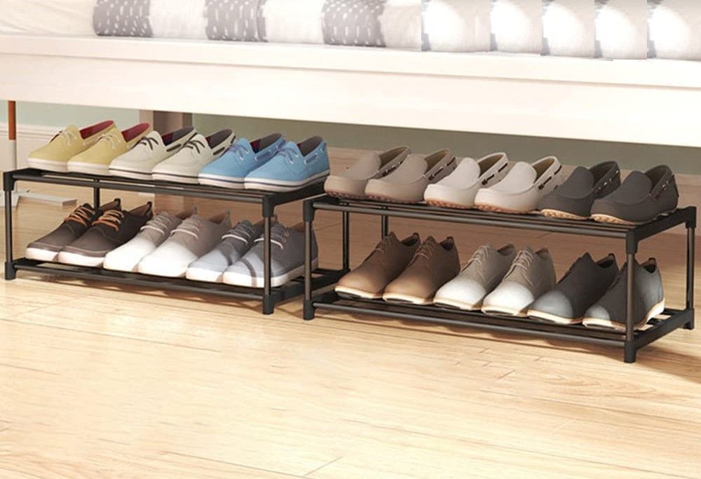 Multi-Level Powder-Coated Metal Shoe Organizer - 4-Tier Rack for Up to 15 Pairs (55cm Black)