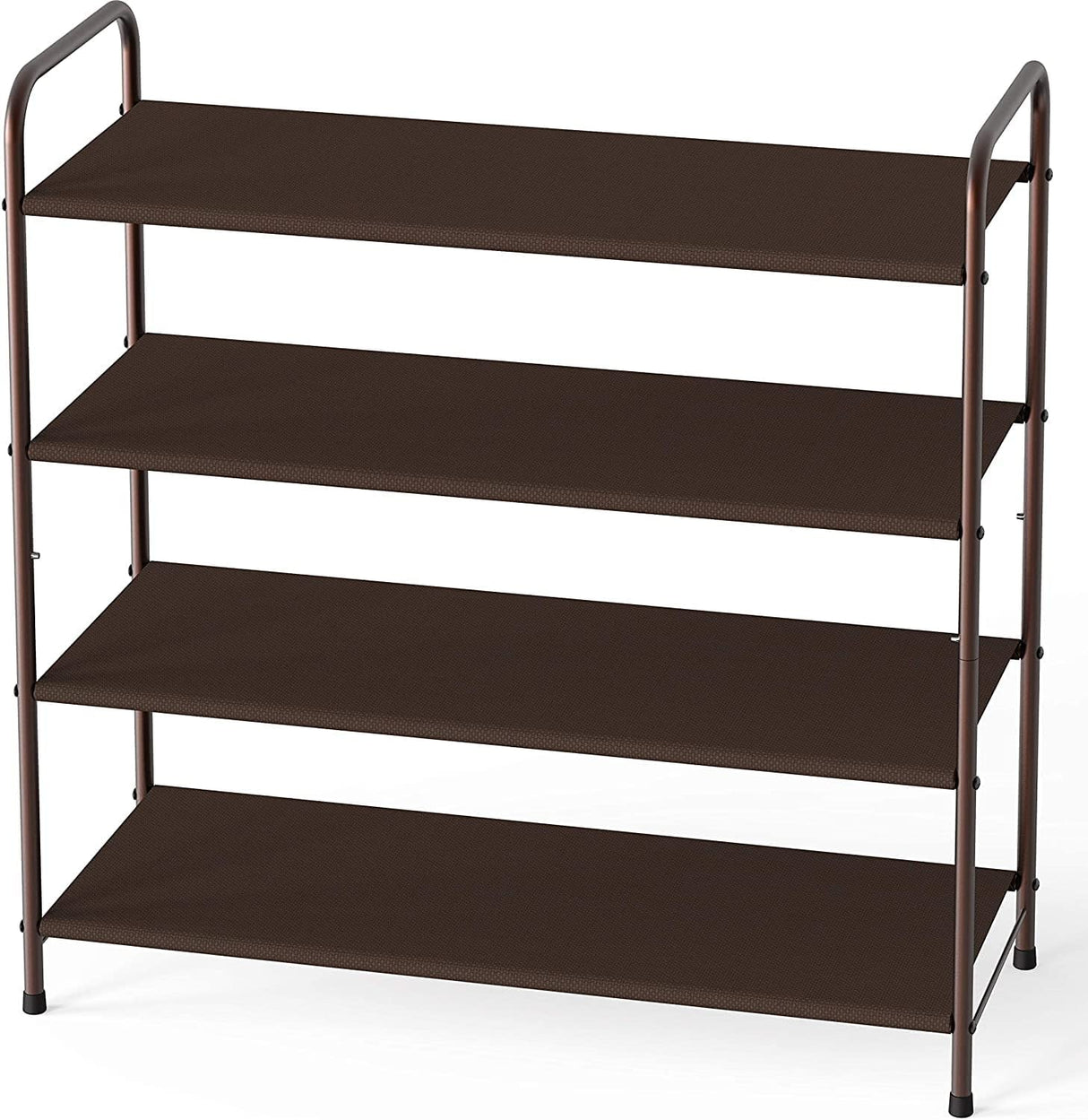 Bronze 4-Tier Metal Shoe Rack with Side Storage for Entryway and Bedroom