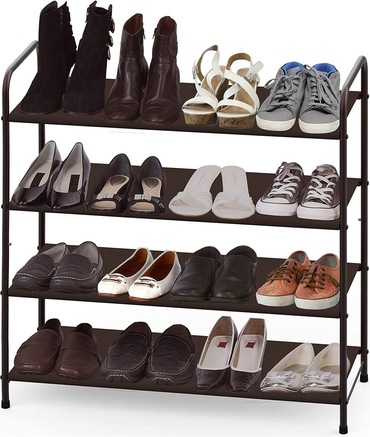 Bronze 4-Tier Metal Shoe Rack with Side Storage for Entryway and Bedroom
