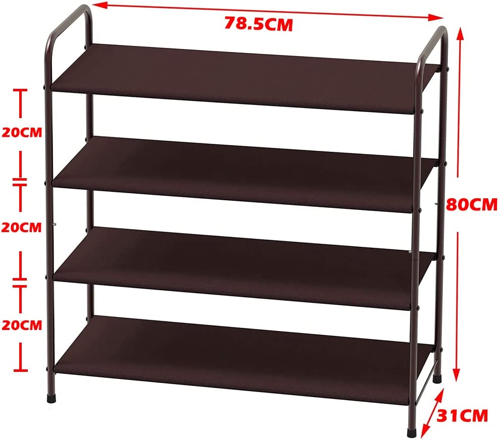 Bronze 4-Tier Metal Shoe Rack with Side Storage for Entryway and Bedroom