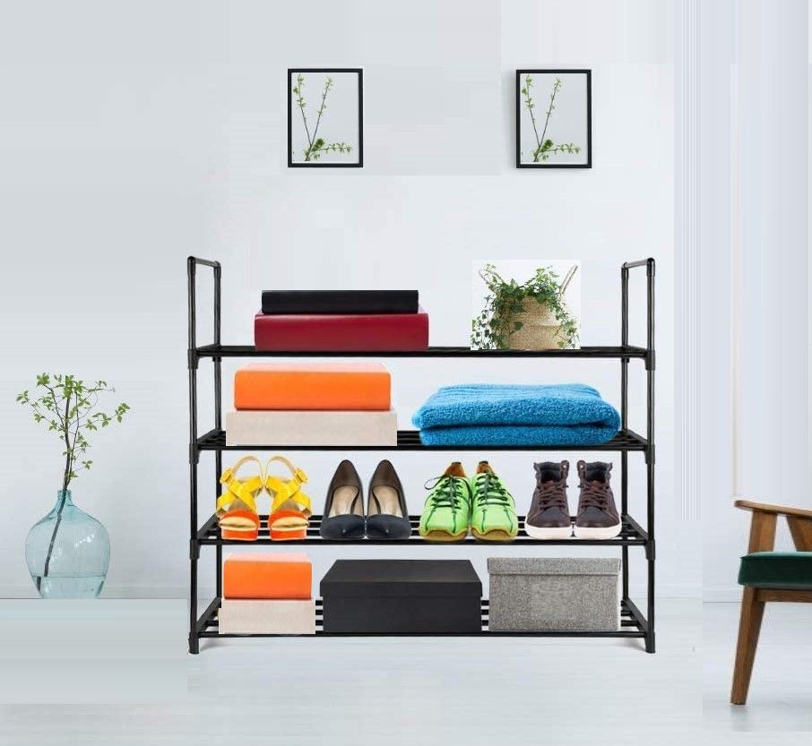 Multi-Functional 4-Tier Metal Shoe Rack for Up to 20 Pairs Space-Saving Organizer in Black (80cm)