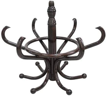 Walnut Wood Coat Rack with 12 Hooks and Umbrella Stand - Brown Rotating Hat Hanger