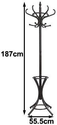 Walnut Wood Coat Rack with 12 Hooks and Umbrella Stand - Brown Rotating Hat Hanger