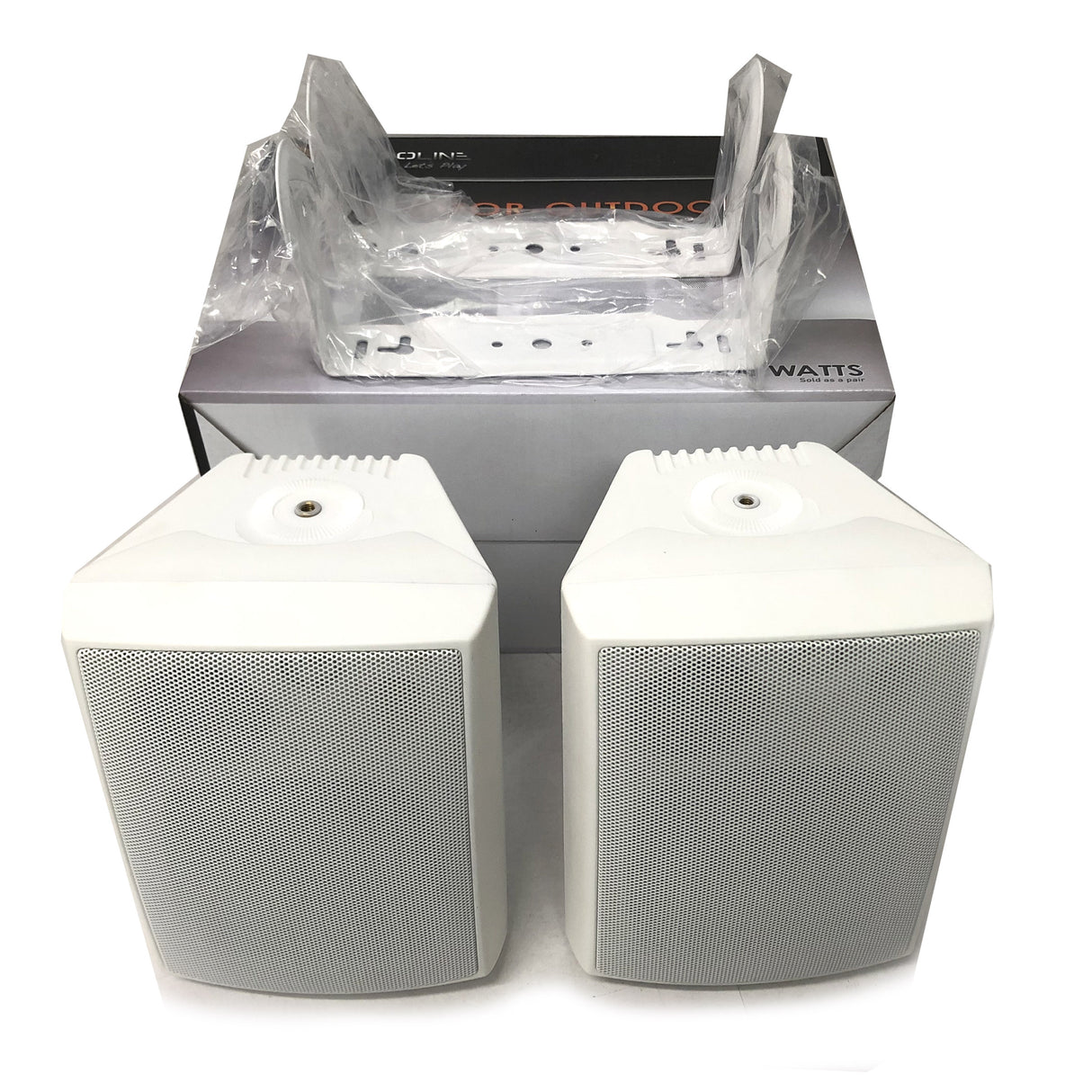 New Audioline Indoor Outdoor Speaker Pair 3-Way 4 Bookshelf Wall / Ceiling Mount