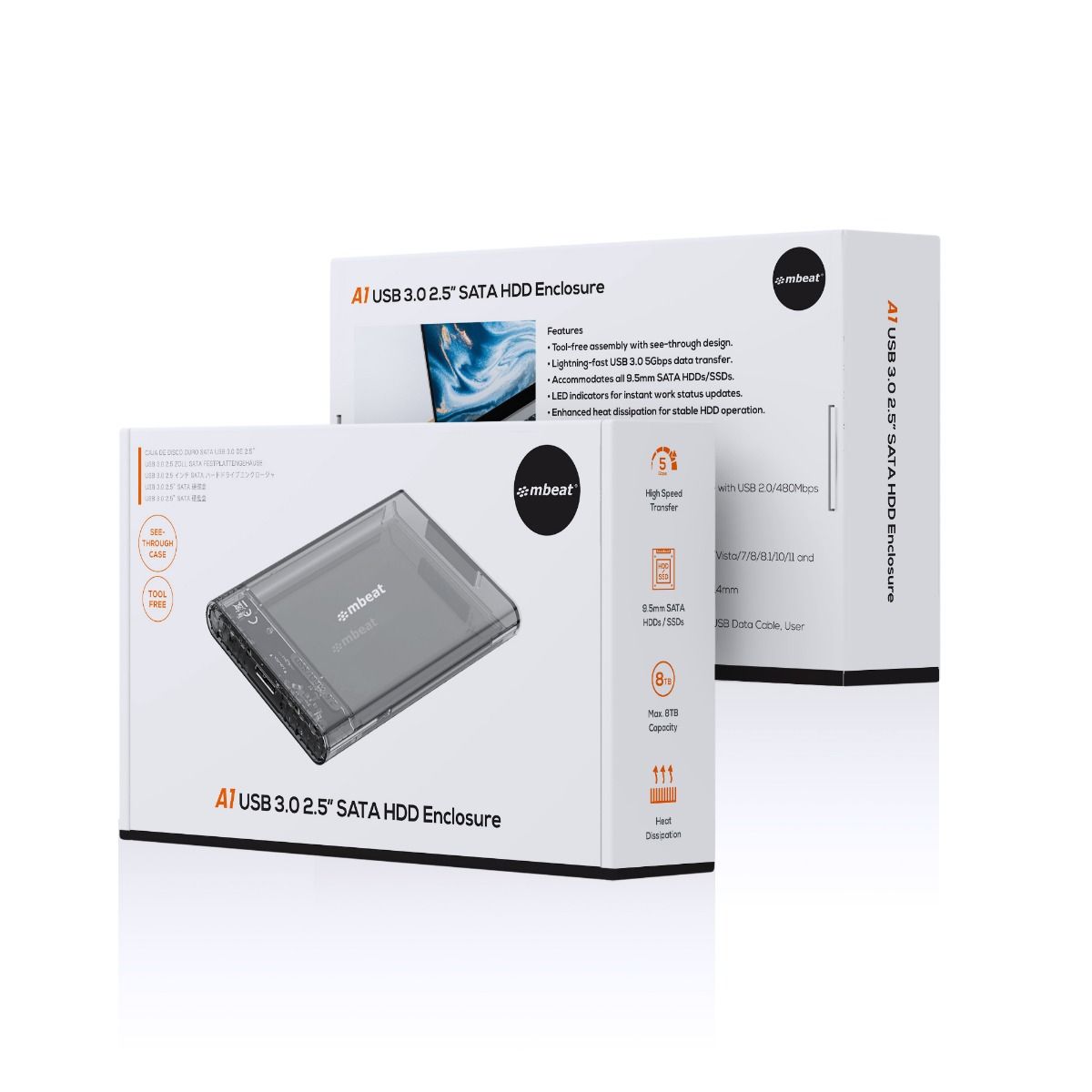mbeat A1 See-Through Tool Free USB 3.0 2.5 SATA HDD Enclosure - Black