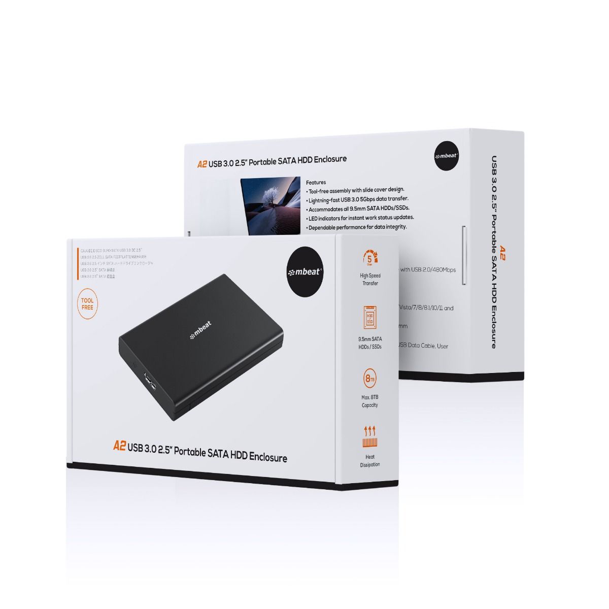 mbeat A2 Slim Tool-Free USB 3.0 2.5 SATA HDD Enclosure - Black