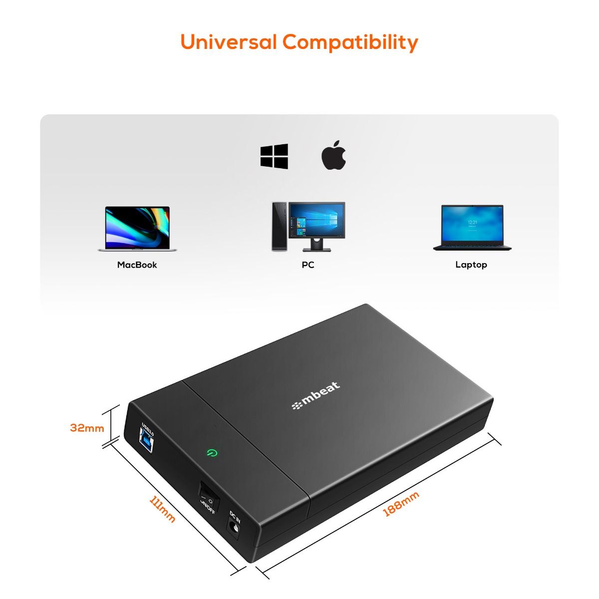 mbeat C1 Tool-Free USB 3.0 3.5 & 2.5 SATA HDD Enclosure - Black