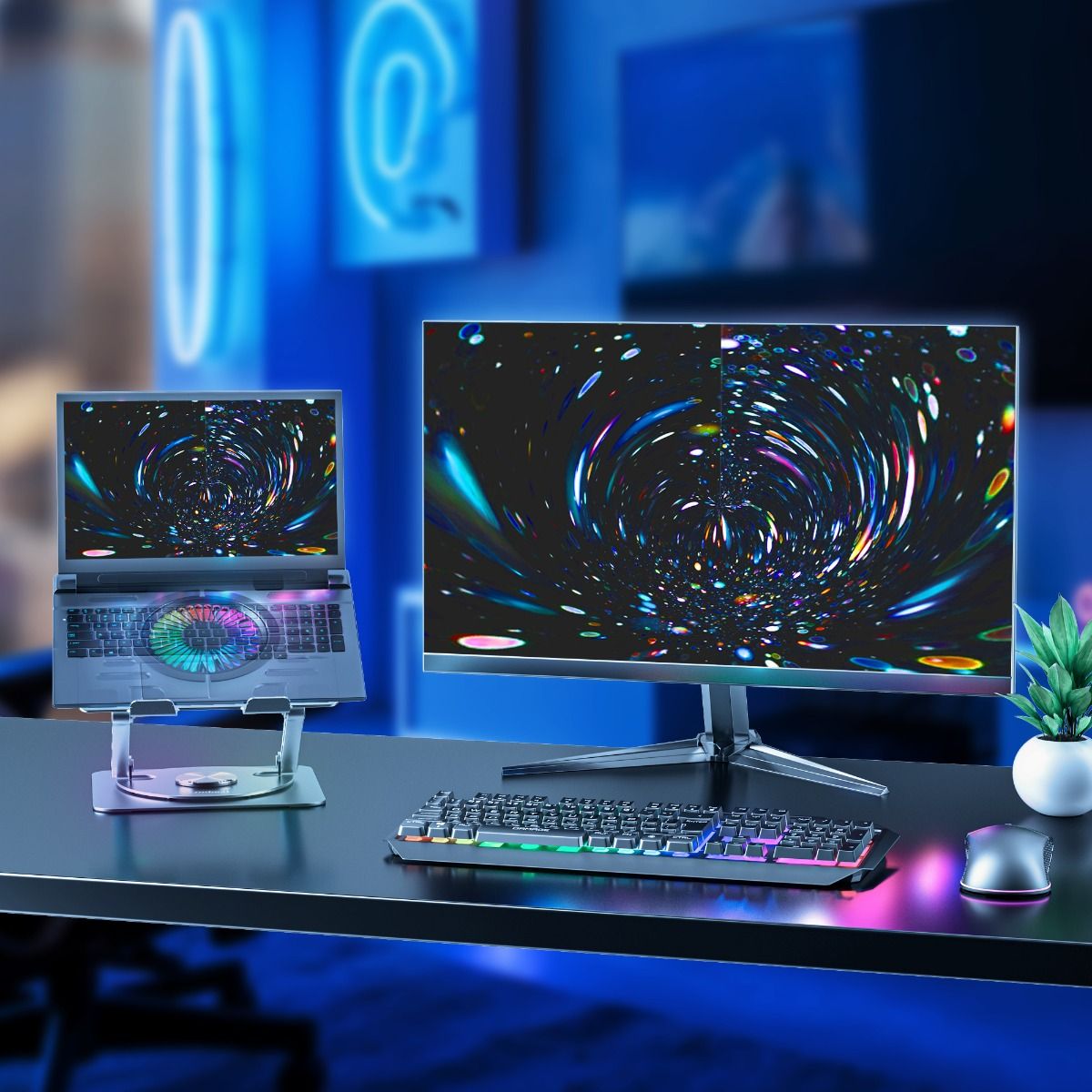 mbeat Stage S8 Rotating Laptop Stand with RGB Cooling Fan and USB Ports