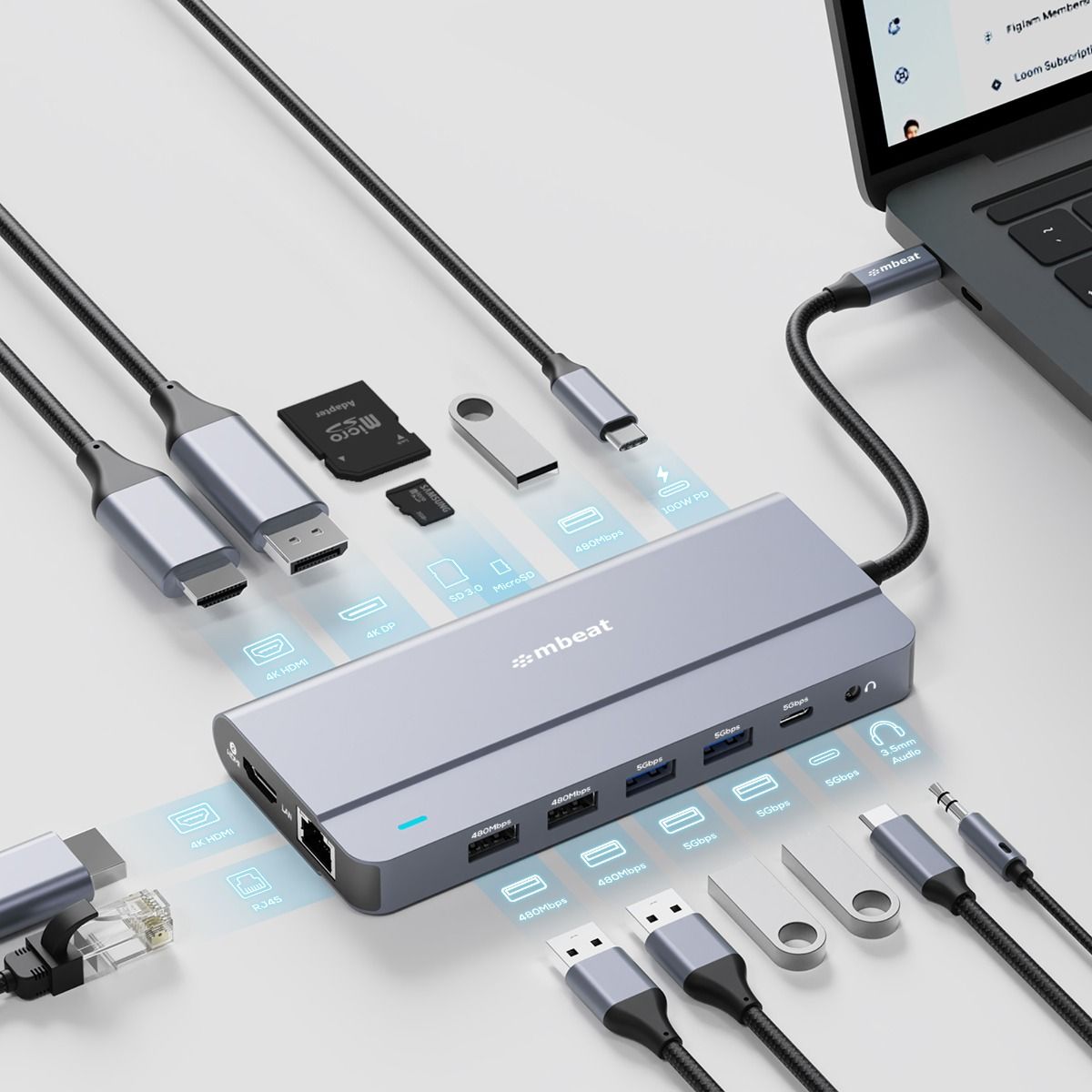 mbeat Elite X14 Triple 4K Display Multi-Port USB-C Hub