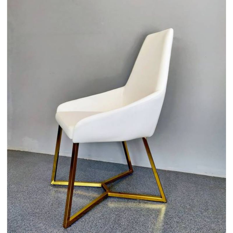 SET OF 4 Dining Chair White PVC Dining Chair Gold Criss Cross Legs