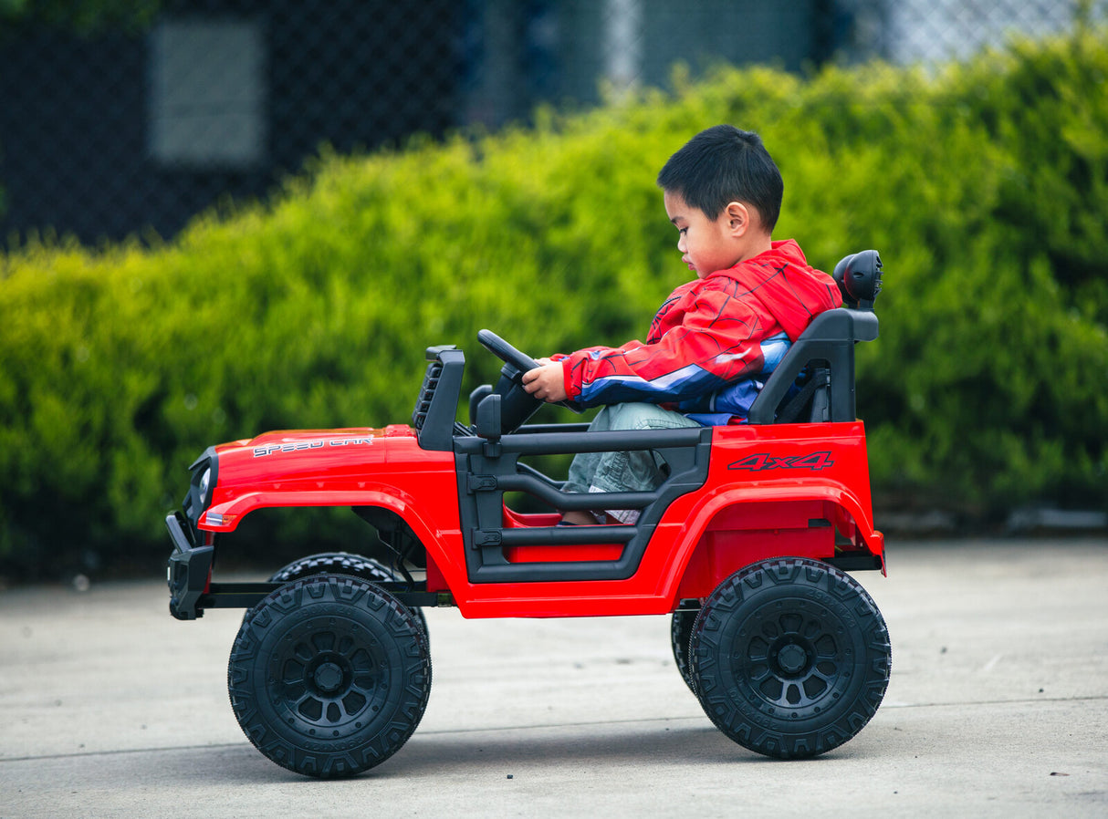 Adventure-Ready Red Jeep-Inspired Remote Control Electric Ride-On Car