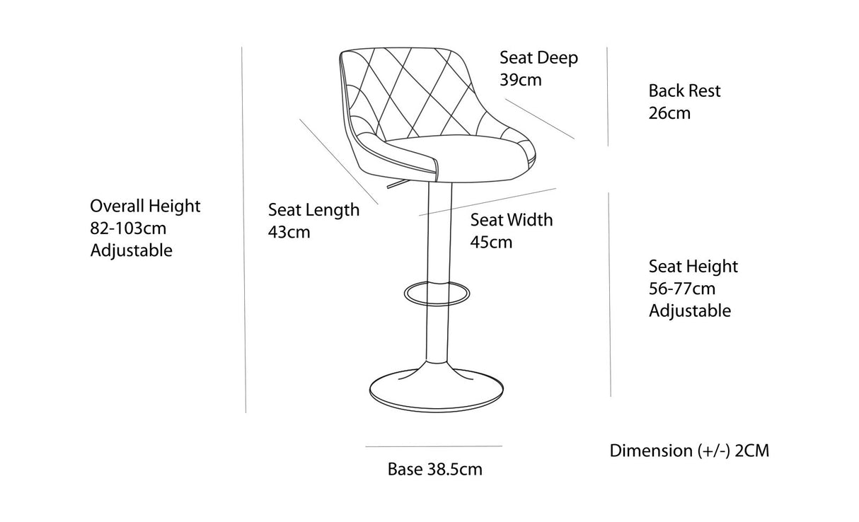 2 Diamond Style Padded Leather Barstools (White) w/ Adjustable Height
