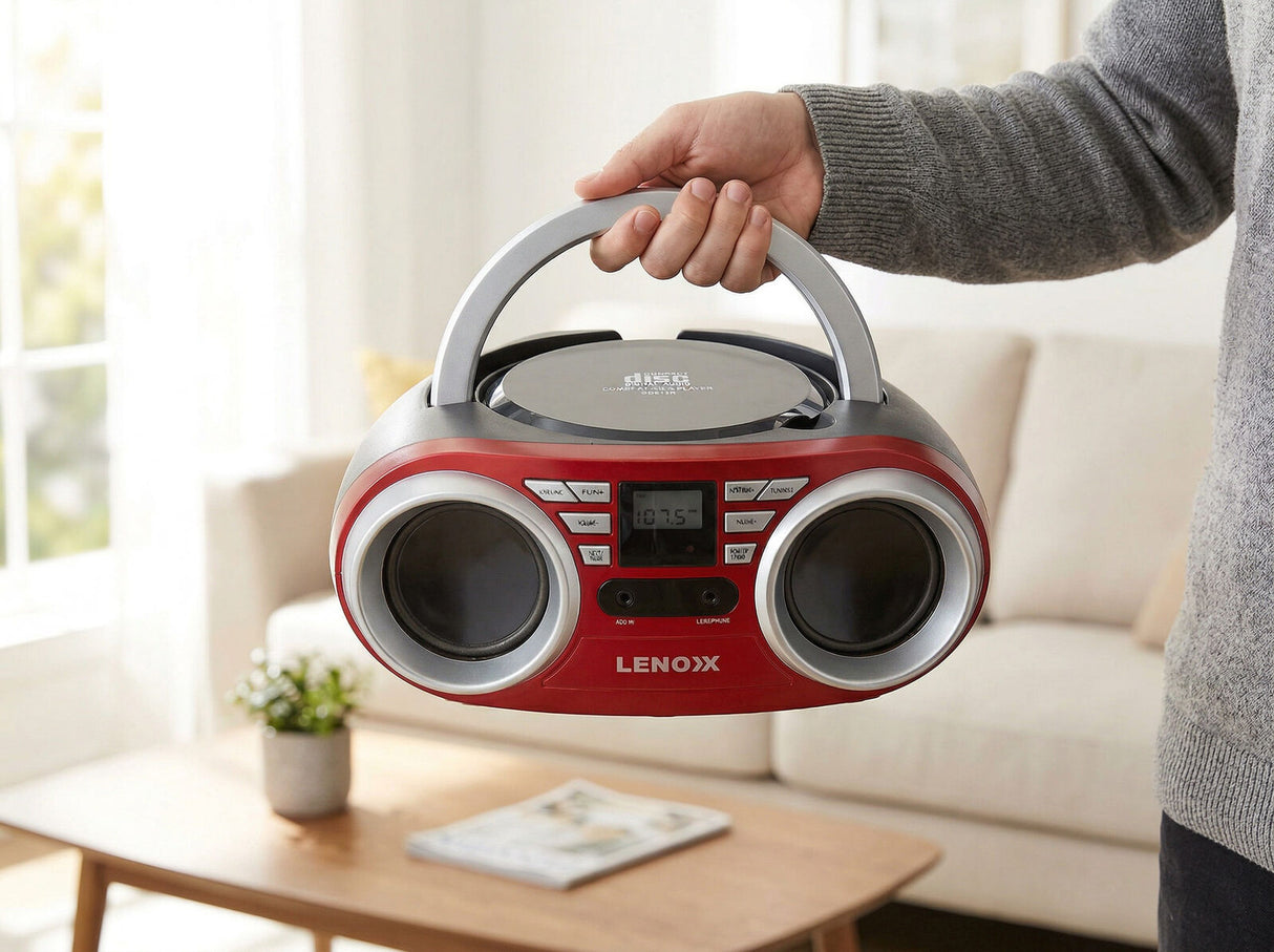 Portable CD Player (Red) 4W Speaker with FM Radio & AUX In