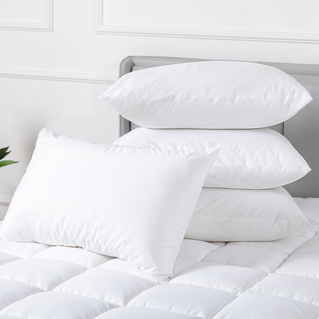 100 Percent Cotton Pillow Cover with 800g Poly Fill, Hypoallergenic, Antibacterial, and Cooling Technology 4 PK