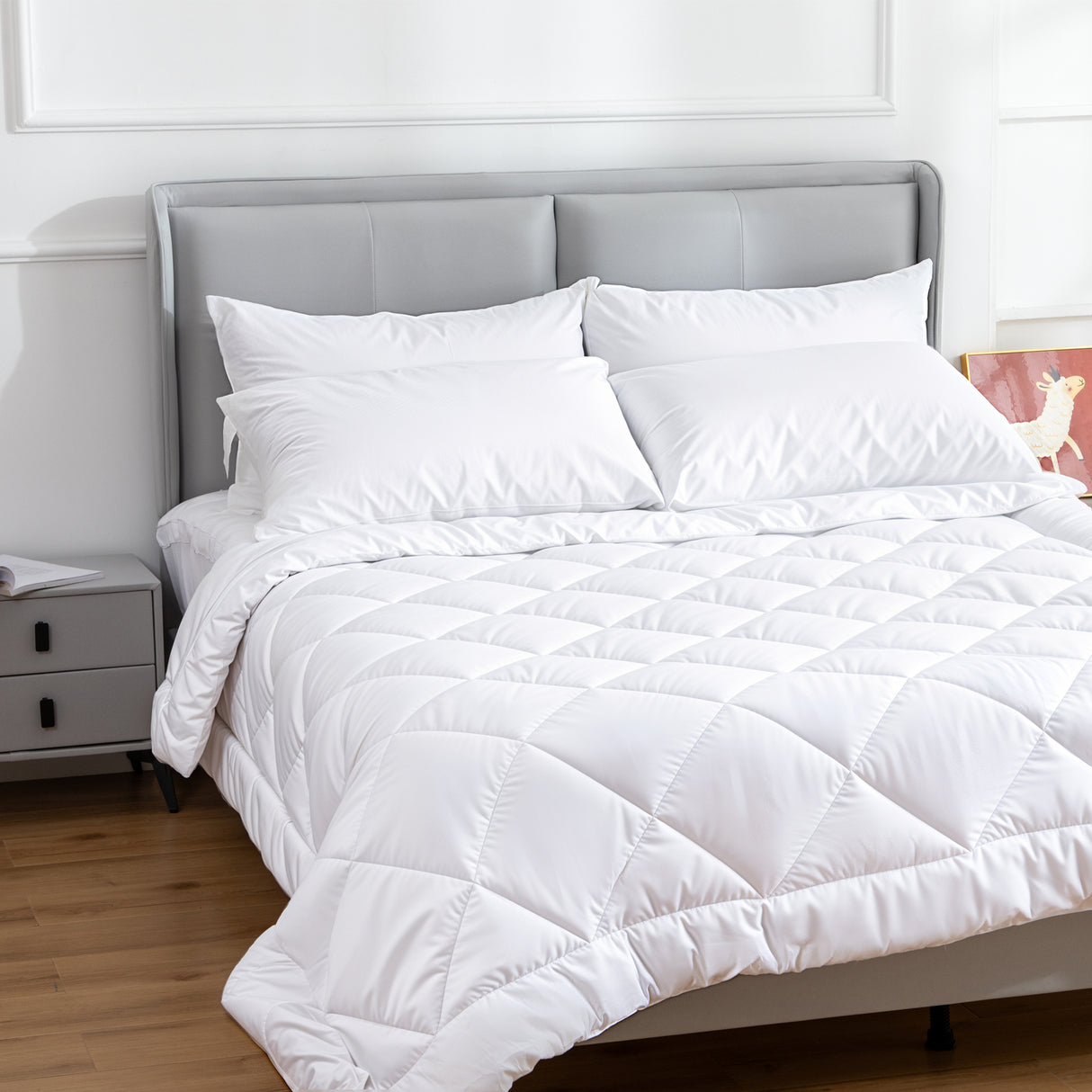 100 Percent Cotton Pillow Cover with 800g Poly Fill, Hypoallergenic, Antibacterial, and Cooling Technology 4 PK