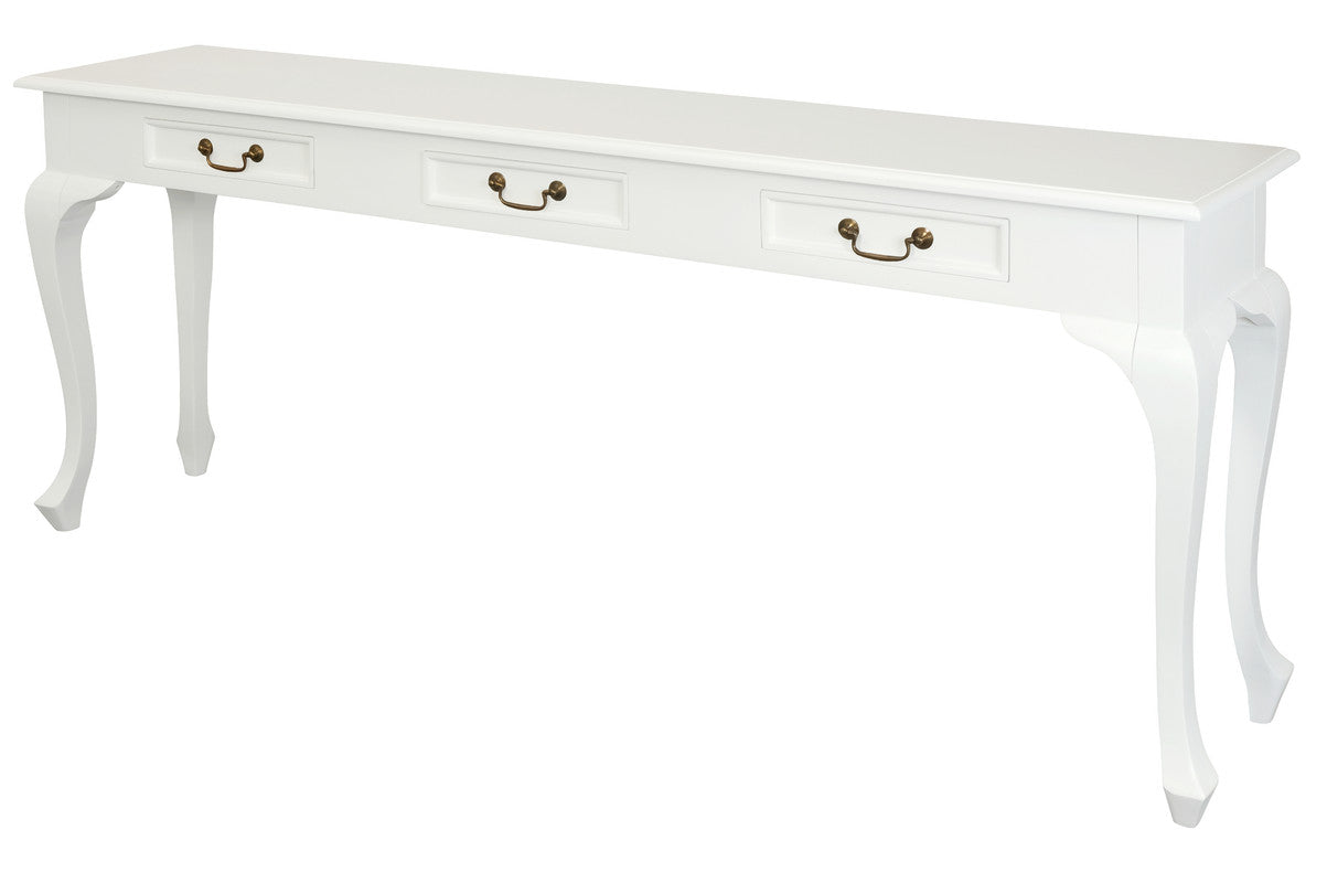 Queen Anne 3 Drawer Sofa Table - White