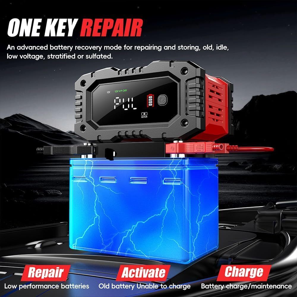 12V 20A/24V 10A Smart Car Battery Charger for Lead Acid LiFePo4 AGM Moto Battery