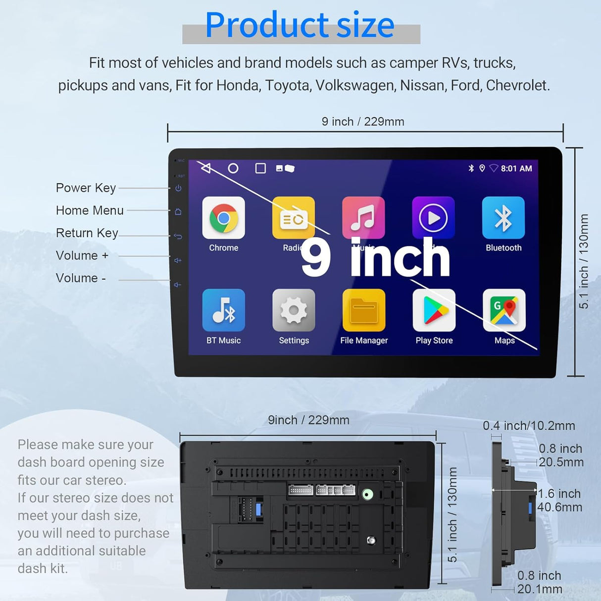 9" Car Radio 2 DIN GPS FM RDS WIFI w/ Rear Camera For Android Auto IOS CarPlay