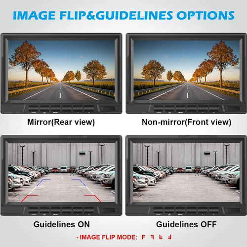 Wireless 4-Channel Split 7" Screen Monitor w/4 Reversing Camera Kit for Truck Trailer Bus