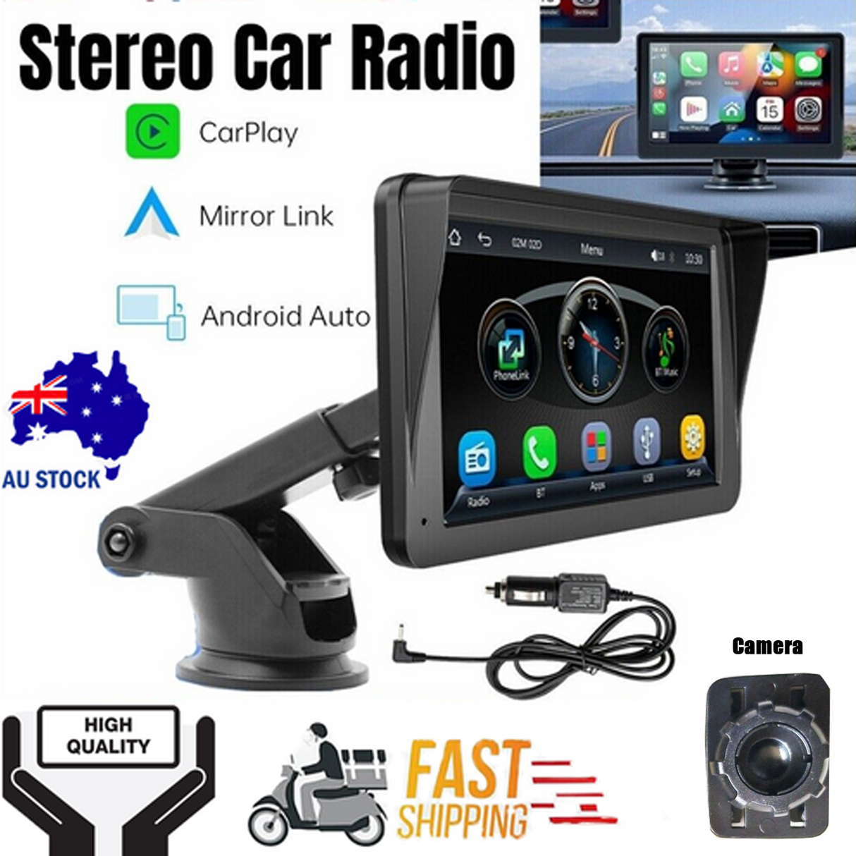 7inch PortableWireless Apple CarPlay Android Auto Touch Screen Car Radio Stereo AU
