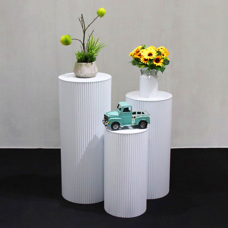 3x Metal Wedding Plinths Cylinder Pedestal Stand Ripple Cake Dessert Display