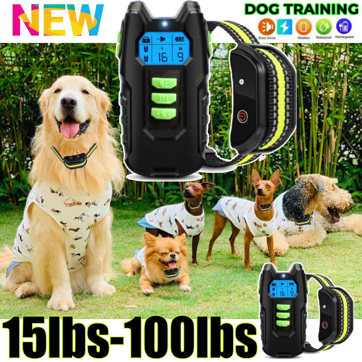 Rechargeable Anti-Bark Training Collar for Dogs with Remote Control and Waterproof Design