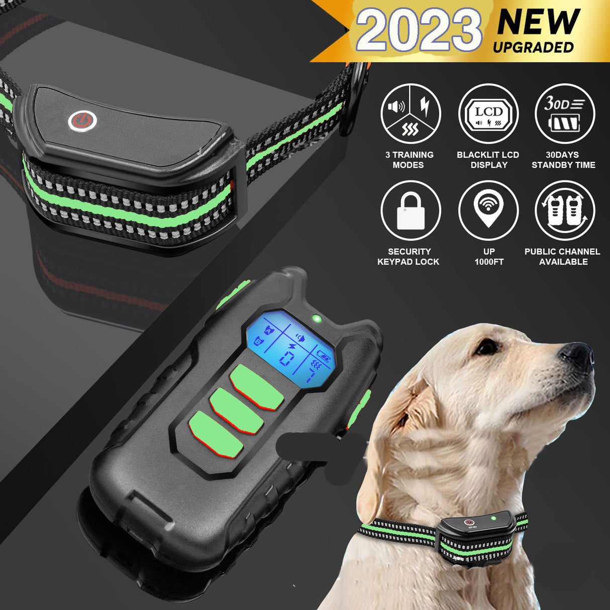 Rechargeable Anti-Bark Training Collar for Dogs with Remote Control and Waterproof Design