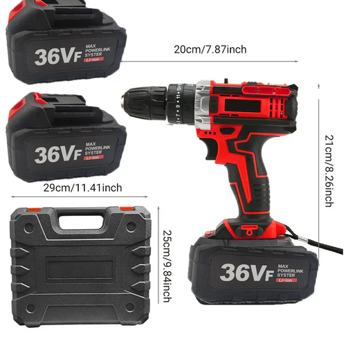 Cordless Drill w/2 Battery Heavy Duty Impact Driver Kit Brushless Hammer Set