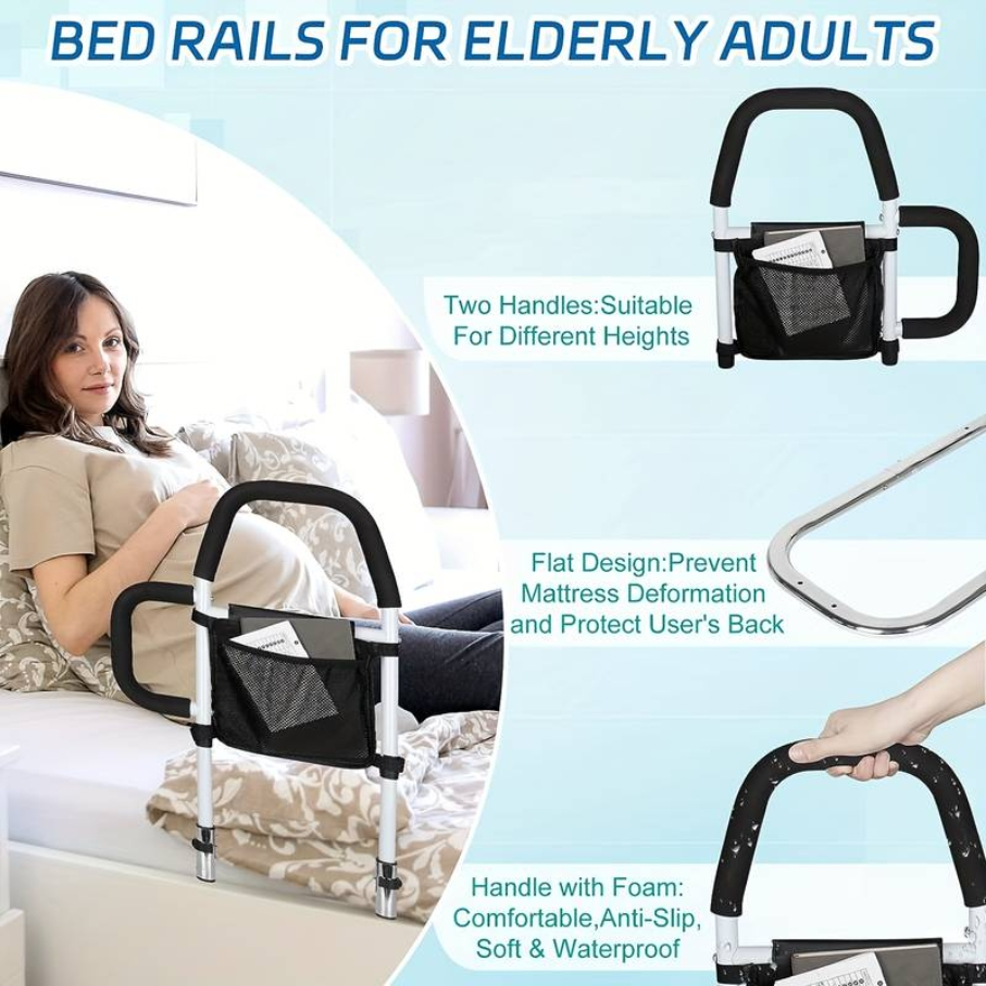 Bed Rail Safety Assist Rail for Elderly Adults with Storage Pocket &Fixing Strap