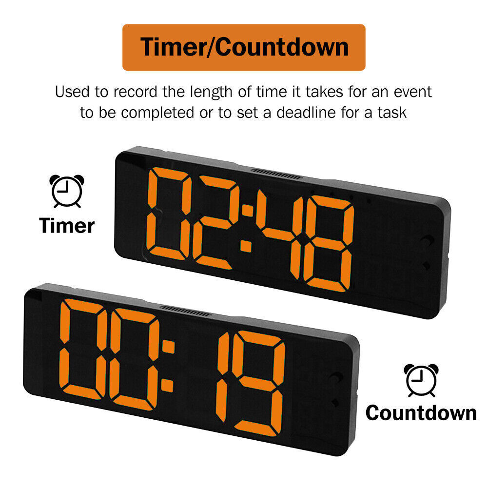 13 Orange Large Digital Big Jumbo LED Wall Desk Clock Display With Temperature Calendar