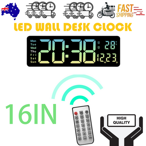 16 Green gradient color Large Digital Big Jumbo LED Wall Desk Clock Display With Temperature Calendar