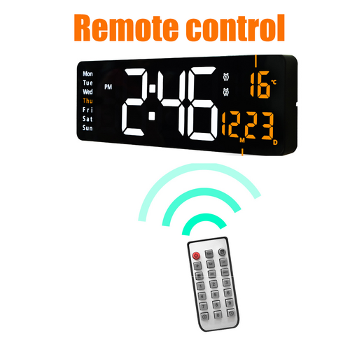 16 Orange Large Digital Big Jumbo LED Wall Desk Clock Display With Temperature Calendar