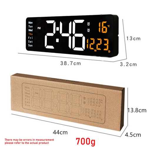 16 Orange Large Digital Big Jumbo LED Wall Desk Clock Display With Temperature Calendar